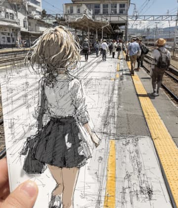 あなたはこの『境界線』がわかる？駅のホームに佇む女性…よく見ると、違和感の正体にゾクッとする