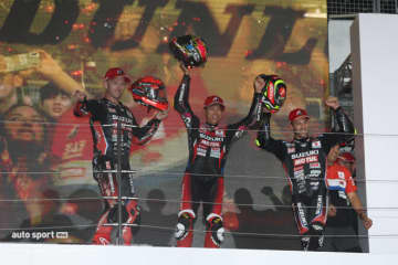2年連続で逆転表彰台のヨシムラ「今季は厳しいレースが続いていたから優勝した気分」／鈴鹿8耐 決勝トップ3会見