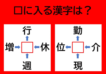 【漢字パズル】脳トレに挑戦！□行、増□、週□、休□、に入る漢字は？