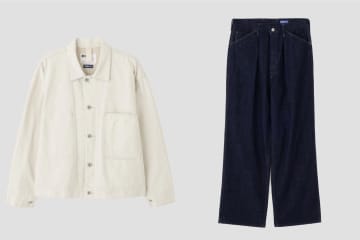 MHL.×キャントンオーバーオールズのジャケット＆パンツ、ナチュラルデニムとインディゴブルー仕立て