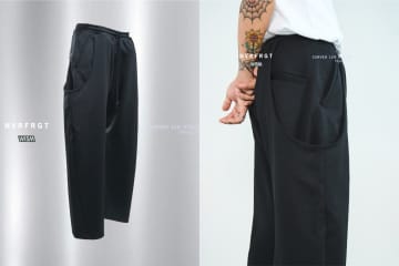 ネヴァーフォーゲット×ウィズムのワイドパンツ、ダイナミックにU字を描くシームポケット
