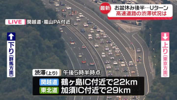 お盆休み後半　高速道でUターン混雑始まる　渋滞状況（午後5時半時点）