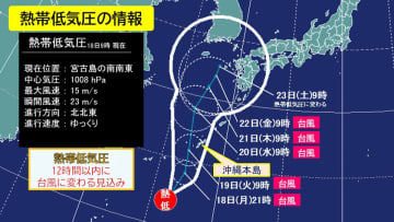 台風12号発生へ 上陸の恐れは？ 沖縄から九州の西へ 激しい雷雨、強風や高波に注意【熱帯低気圧情報】