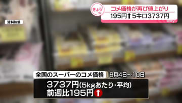 スーパーのコメ平均価格、再び値上がり　5キロあたり3737円