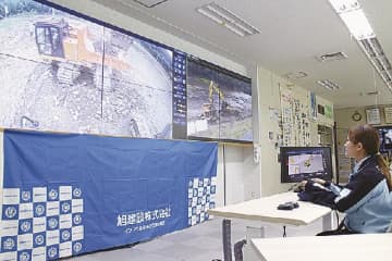 旭建設／五ケ瀬川（宮崎県延岡市）の河道掘削工事で長距離遠隔無人化施工を導入