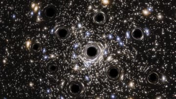 球状星団の中心に潜む複数のブラックホールを可視化した再現動画