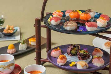 ザ・プリンスギャラリー 東京紀尾井町の「寿司」アフタヌーンティー"お月見"テーマに満月風手毬寿司