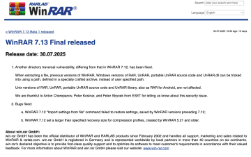 WinRAR 7.13公開：重大なセキュリティ脆弱性を修正し安全性を強化