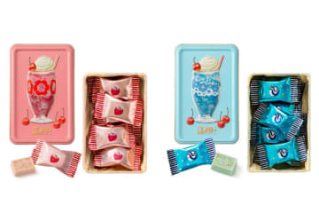 メリーチョコレート×アデリアレトロ"純喫茶"モチーフのキャンディチョコ缶、パチパチ弾けるソーダ味など