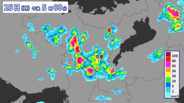 京都府で1時間に約100ミリの猛烈な雨　記録的短時間大雨情報
