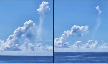 夏の終わりに見た、空の芸術。青い海と空の間に現れた一筋の雨、幻想的な光景に「儚いですね…」の声も