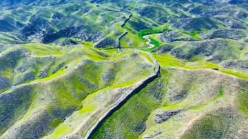 緑に包まれた秦長城遺跡　中国内モンゴル自治区