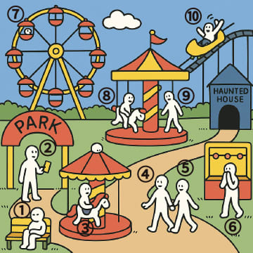 【心理テスト】遊園地にいる10人の中で「自分に似ている」と思う人は誰？
