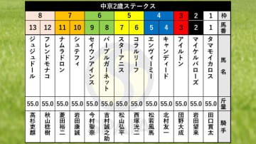 【中京2歳S枠順】前走1秒1差大勝のスターアニスは5枠7番　同舞台で新馬Vマイケルバローズは2枠2番