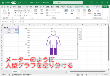 【Excel】メーターのように人型の中を塗り分けたグラフを作るテクニック【いまさら聞けないExcelの使い方講座】