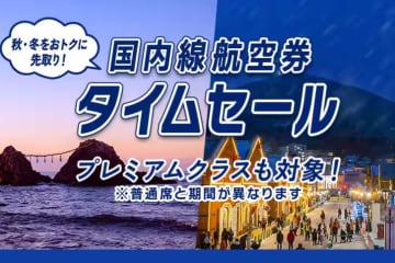 ANAが国内線タイムセールを9/3から開催。プレミアムクラスも対象、10月～2月搭乗分