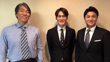 「両手に豪華な方」上重聡アナ、巨人レジェンド・松井秀喜＆高橋由伸に挟まれた“豪華スリーショット”公開