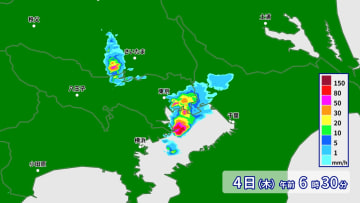 東京都江東区付近で1時間に約100ミリの猛烈な雨　記録的短時間大雨情報