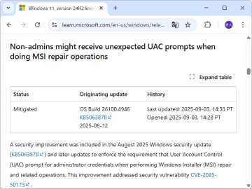 インストーラーの修復でUACが必須に ～2025年8月以降のWindowsパッチで仕様変更／脆弱性に対処するためのセキュリティ強化の一環