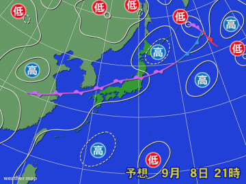 秋雨前線に向かって暖湿気北上