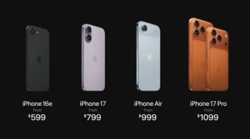 iPhone 17シリーズ登場　新型「Air」は最薄5.6mm