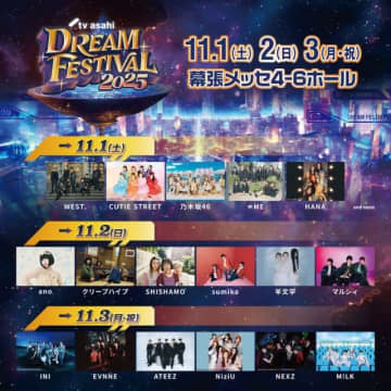 〈テレ朝ドリフェス〉にWEST.、INI、ATEEZ、HANA、乃木坂46、M!LK、≠MEら11組追加を発表