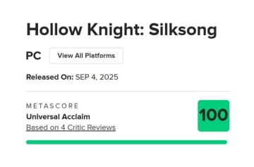 『ホロウナイト：シルクソング』PC版メタスコアが少しの間100点に。様々な要素が重なって実現した珍しい出来事