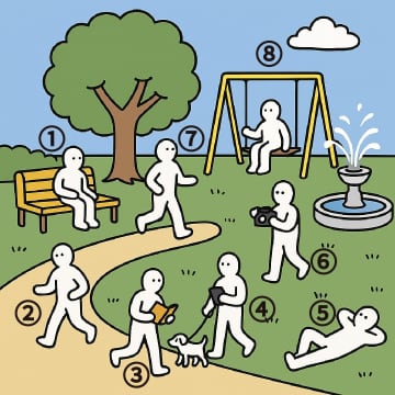 直感で選んで！公園にいる8人の中で「一番自分に似ている人」は誰？【心理テスト】