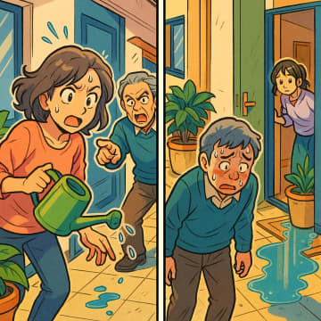 「共用廊下に水を流すな」と怒鳴られた私。数分後、植木鉢の水が溢れていたのは相手の家だった【短編小説】