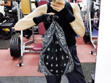 100均ハンドメイド／たためる、サイズ調節OK／バンダナバッグ