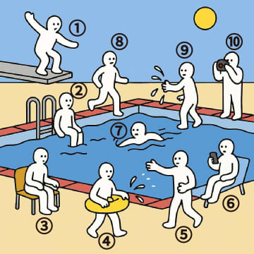 直感で選んで！プールにいる10人の中で「一番自分に似ている人」は誰？【心理テスト】