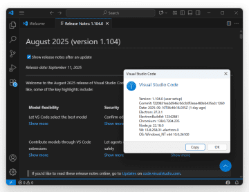 「Visual Studio Code」2025年8月更新 ～自動モデル選択などAI機能を引き続き強化／ウィンドウ枠の色も好みにカスタマイズできるv1.104.0が公開