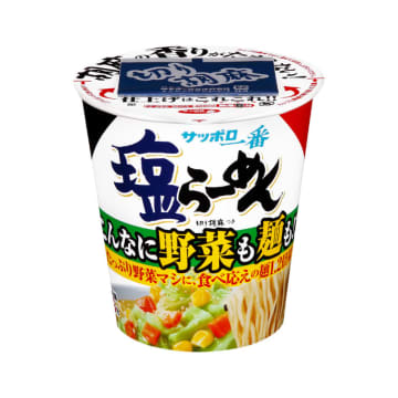 袋めん「サッポロ一番 塩らーめん」の味わいを麺1.2倍量のタテ型ビッグカップで再現! 「切り胡麻」付き! 「サッポロ一番 塩らーめん タテビッグ こんなに野菜も麺も!?」が本日16日(火)発売