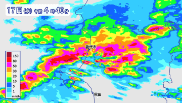 秋田県で1時間に約100ミリの猛烈な雨　記録的短時間大雨情報