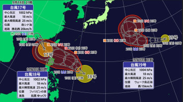 台風19号が発生　日本付近はトリプル台風に