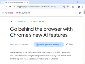「Chrome」に搭載される10のAI機能、Googleが案内 ～生産性向上からセキュリティまで／日本への導入が近いものも