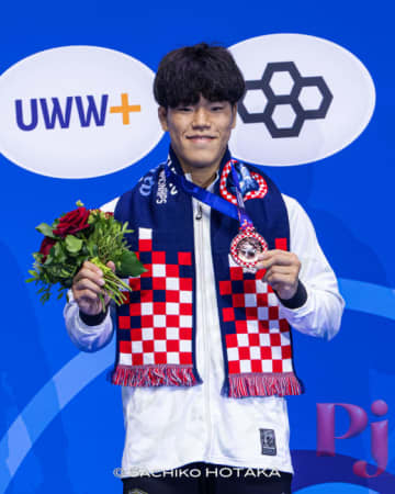 ＜レスリング＞【写真集】2025年世界選手権／男子グレコローマン82kg級・吉田泰造（日体大）－3位決定戦・表彰式