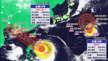 台風18号は猛烈な勢力へ　沖縄では高波警戒　台風19号は進路定まらず動向注意