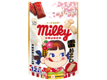 不二家と常盤堂雷おこし本舗がコラボ。“着物ペコちゃん”が目印の「ミルキークランチ雷おこし」を発売