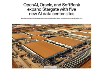 OpenAIとソフトバンクG、米国内に5つのAIデータセンター　Stargate年内達成へ