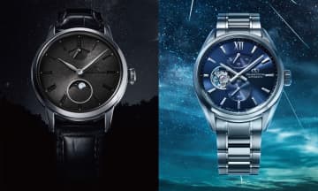 白蝶貝のムーンフェイズを備える手巻きウオッチ＆ペルセウス座流星群をイメージしたセミスケルトンモデルが登場【オリエントスター】