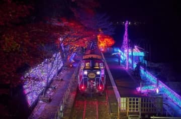 嵯峨野トロッコ列車で期間限定のライトアップイベント　紅葉や川面を幻想的に