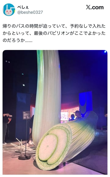 「最後のパビリオンがここでよかったのだろうか…」万博、閉館間際に駆け込んだパビリオンは巨大ネギ！？「時間を値切った感じですかねぇ…」と秀逸なツッコミも