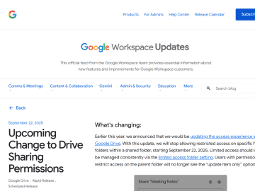 「Google ドライブ」の共有設定が仕様変更 ～アクセス権限の管理を簡素化／共有フォルダー内の個別のファイルへの「制限付きアクセス」の設定が廃止に