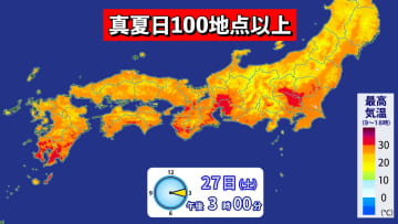 9月末でも100地点以上で真夏日　週明けは東京都心でも再び30℃超えか　10月も西～東日本はまだ半袖が活躍