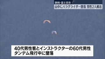山にパラグライダーが墜落、2人搬送　静岡・富士宮市