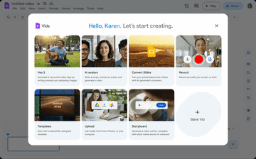 「Google Vids」のGeminiによるスライドの動画化に台本、AI音声読み上げ、BGMを追加可能に／