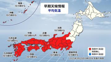 10月に入っても気温高い　東日本～沖縄にかけて「高温に関する早期天候情報」