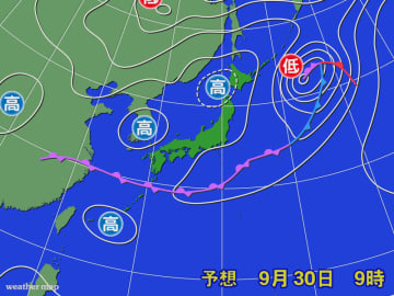 湿った空気の影響で所によりにわか雨