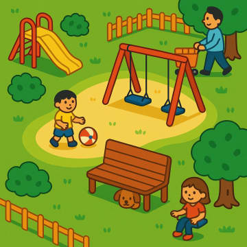 あなたは何秒で見つけられる！？公園の絵に1匹だけ潜む犬を探せ！【隠し絵クイズ】